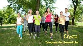  Presentation with runners - Colorful PPT theme enhanced with runners jogging group in park backdrop and a tawny brown colored foreground