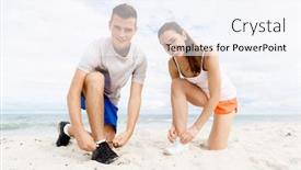  Presentation with runners - Slides having runners lace their shoes and prepare to jogging background and a sky blue colored foreground