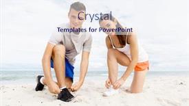  Presentation with runners - Amazing slide set having runners lace their shoes and prepare to jogging backdrop and a sky blue colored foreground