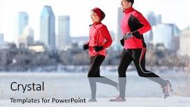 Presentation with winter sports - Colorful presentation theme enhanced with runners running in winter snow backdrop and a light blue colored foreground