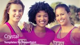  Presentation with runners - Beautiful slide deck featuring runners supporting breast cancer marathon backdrop and a violet colored foreground