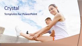  Presentation with runners - Amazing PPT theme having runners young couple exercising and stertching on beach backdrop and a sky blue colored foreground