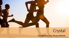  Presentation with sunset beach - Theme having running - group of young people runs background and a yellow colored foreground