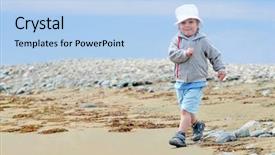  Presentation with sand - Slides having running alone - happy kid walking background and a  colored foreground