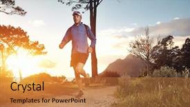  Presentation with runner - Cool new slide set with running alone - trail runner man exercising backdrop and a gold colored foreground