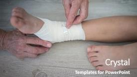  Presentation with floor - Amazing PPT layouts having running ankle - injured foot on a wooden backdrop and a gray colored foreground