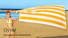  Presentation with summer at the beach - PPT theme featuring running at beach with towel background and a  colored foreground