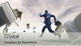  Presentation with black - Beautiful slide set featuring running black businessman with briefcase backdrop and a sky blue colored foreground