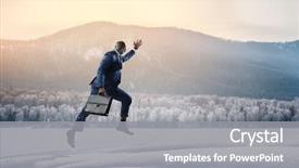  Presentation with running - Audience pleasing presentation design consisting of running black businessman with briefcase backdrop and a gray colored foreground