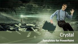  Presentation with shares - PPT theme with running businessman against stocks and shares background and a violet colored foreground