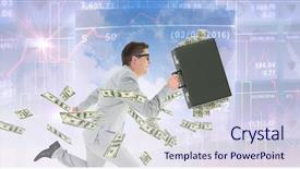  Presentation with portfolio - Beautiful PPT theme featuring running businessman against stocks backdrop and a sky blue colored foreground