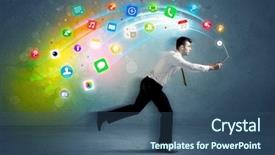  Presentation with application web bleu - Theme featuring running businessman with colorful application background and a ocean colored foreground