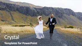  Presentation with honeymoon - Colorful PPT layouts enhanced with running couple enjoying honeymoon adventure backdrop and a dark gray colored foreground