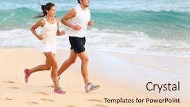  Presentation with girl running on the beach clouds - PPT theme with buddies - running couple jogging on beach background and a lemonade colored foreground