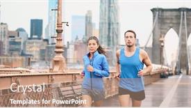  Presentation with marathon man - Presentation theme having running-couple-runners-jogging-outside background and a coral colored foreground