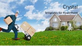  Presentation with speed - PPT theme consisting of running delivery postman background and a light blue colored foreground