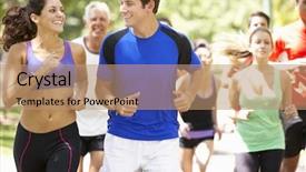  Presentation with runners - Beautiful PPT theme featuring running friends - group of runners jogging backdrop and a coral colored foreground