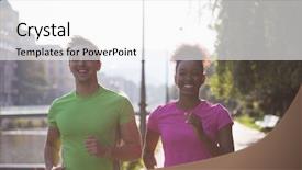  Presentation with morning sunrise - Amazing PPT theme having running friends - healthy young multiethnic couple jogging backdrop and a white colored foreground