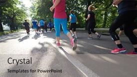  Presentation with team training - Presentation theme consisting of running friends - people group jogging runners team background and a light gray colored foreground