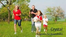  Presentation with football - PPT theme having running game - happy family playing football one background and a gold colored foreground