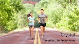  Presentation with active lifestyle - Presentation featuring running health and fitness runners background and a coral colored foreground