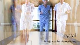  Presentation with nurse running - PPT layouts featuring running in hallway of hospital background and a soft green colored foreground
