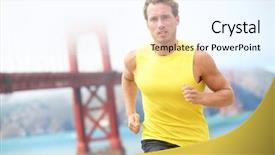  Presentation with older athlete runs - Beautiful presentation theme featuring running in san francisco athlete backdrop and a cool aqua colored foreground