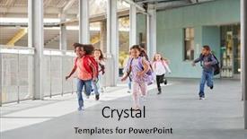  Presentation with technology and career day and elementary school - Beautiful slide set featuring running in school corridor side backdrop and a light gray colored foreground