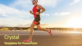  Presentation with triathlon - PPT theme featuring running in triathlon suit training background and a tawny brown colored foreground