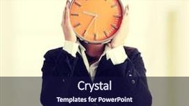  Presentation with clock - PPT layouts with running late - businesswoman with clock - time background and a navy blue colored foreground