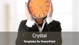  Presentation with learn english concept time - Colorful theme enhanced with running late - businesswoman with clock - time backdrop and a dark gray colored foreground