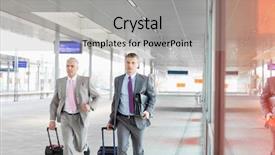  Presentation with middle ages - PPT layouts consisting of running late - middle aged businessmen with luggage background and a  colored foreground