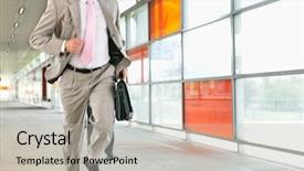  Presentation with railroad - Presentation theme enhanced with running late - midsection of businessmen rushing background and a light gray colored foreground