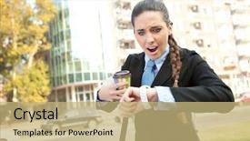  Presentation with stressed - Amazing theme having running late - stressed businesswoman checking the time backdrop and a coral colored foreground