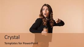  Presentation with coffee cup diary - Colorful presentation theme enhanced with running late isolated over beige backdrop and a coral colored foreground