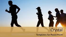  Presentation with sunset beach - Theme featuring running man - group of young people runs background and a yellow colored foreground