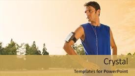  Presentation with listening - Slide set having running man - portrait of male jogger standing background and a yellow colored foreground