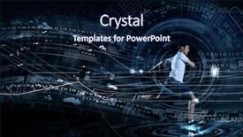  Presentation with sleep and digital media - Audience pleasing PPT theme consisting of young running man against digital backdrop and a navy blue colored foreground