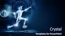  Presentation with digital - Slide deck having young running man against digital media background background and a navy blue colored foreground