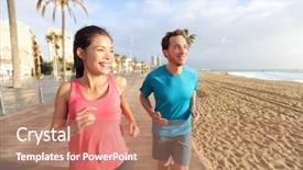  Presentation with healthy people - PPT theme with barceloneta healthy lifestyle people runners background and a coral colored foreground