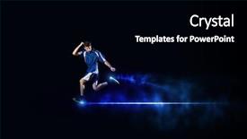  Presentation with sport blue - Amazing slides having running man in blue sport wear on black background backdrop and a black colored foreground