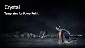  Presentation with sport blue - Beautiful presentation design featuring running man in blue sport wear on black background backdrop and a black colored foreground