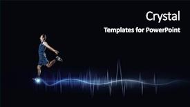  Presentation with sport blue - Slide set having running man in blue sport wear on black background background and a black colored foreground