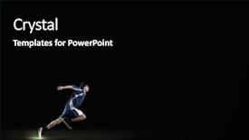  Presentation with sport blue - Colorful slide deck enhanced with running man in blue sport wear on black background backdrop and a black colored foreground