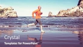  Presentation with coast - Beautiful PPT theme featuring running-man-in-ocean-coast backdrop and a violet colored foreground