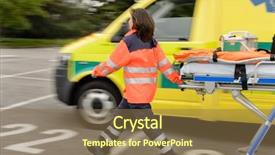  Presentation with ambulance - Audience pleasing PPT theme consisting of happy businessman sitting at the desk backdrop and a gray colored foreground