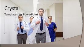  Presentation with health care static - Cool new PPT theme with running medical emergency - clinic people health care backdrop and a light gray colored foreground