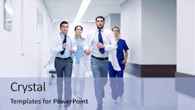  Presentation with health care - Cool new PPT layouts with running medical emergency - clinic people health care backdrop and a light blue colored foreground