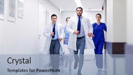  Presentation with health care - Cool new PPT layouts with running medical emergency - clinic people health care backdrop and a light blue colored foreground