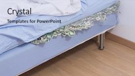  Presentation with mattress - Audience pleasing PPT theme consisting of running money - savings or bank run concept backdrop and a light blue colored foreground
